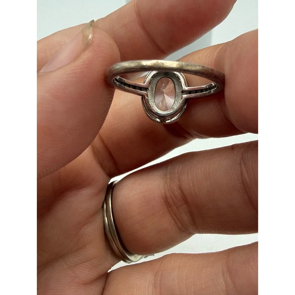 IBB CN Oval Halo Ring Silver Tone Clear Stone Pavé Band Size 7